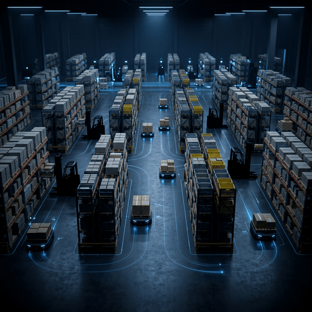 Warehouse logistics and intralogistics modeled in a Digital Twin